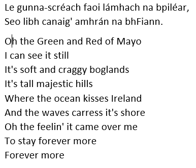 Immediately after last word of the national anthem is sang, we blast into 2 renditions of chorus of the ‘Green & Red of Mayo.' And we give it a blast at 3:40pm too. 
Loud and Proud. 
Spread the word - Twitter, WhatsApp, everywhere!! 
#The16thMan
#MayoAnthem
#MayoGAA
#KerryvMayo