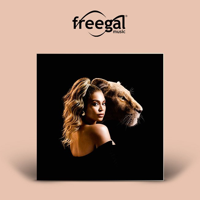 a photo og beyonce and a lion against a black backdrop