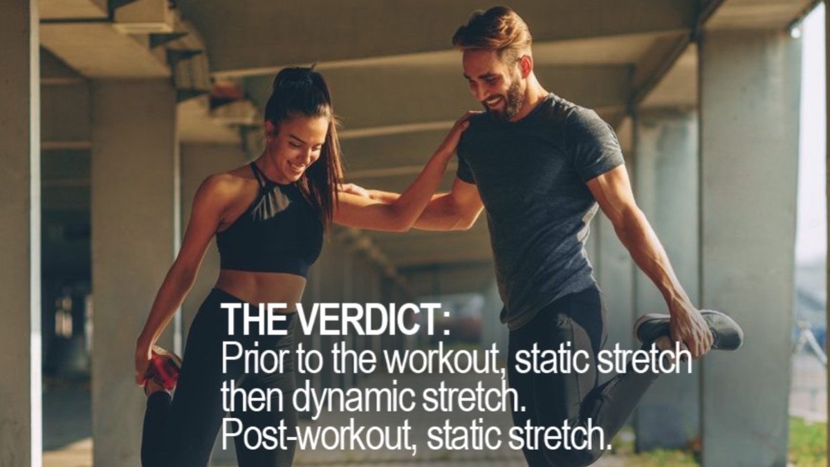 brunswickaths's tweet photo. STATIC vs DYNAMIC #STRETCHING 

Static stretching inhibits #strength &amp; #power production &amp; should be avoided @ all costs. Right?
Not so fast. It feels good &amp; many need it. Moreover, #dynamicstretching following #staticstretching negates the aforementioned inhibition.

👍 or 👎 https://t.co/S1qAg4Kn13