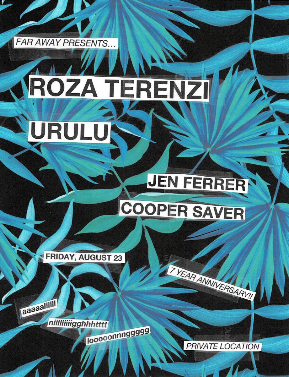 Friday 8/23

Melbourne’s <a href="/rozaterenzi/">r.terenzi</a> has taken the world by storm between multiple hot releases &amp; renowned fest sets; now she sets her sights on LA at <a href="/FarAwayLA/">Far Away</a>’s 7yr bash with @urulu_music <a href="/jenniferrrer/">Jen Ferrer</a> &amp; @coopersaver.

Get $10 presales while they last!
restlessnites.com/roza