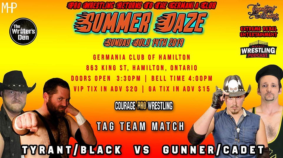 Courage_Pro's tweet photo. TOMORROW!
The upstart team of THE IRON COWBOY GUNNER LANG & THE CADET look to get revenge, while TYRANT ERIC DAWSON & ROUGHOUSE JEFF BLACK look to inflict a severe beating!
#wrestling #prowrestling #indywrestling #HamOnt #Hamilton #Ontario #CouragePro https://t.co/WbOPaNqUF6