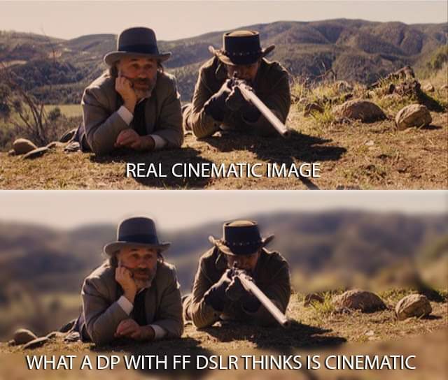 EricAddison's tweet photo. I've been meaning to post about this for awhile now, but saw this meme today and had to share. Working in mainly the corp video world, I hear this kinda thing ALL the time. And it drives me nuts. Shooting interviews at T1.5 or so with like 6-8" of focus isn't fun or cinematic. https://t.co/pxa4ANFy4w