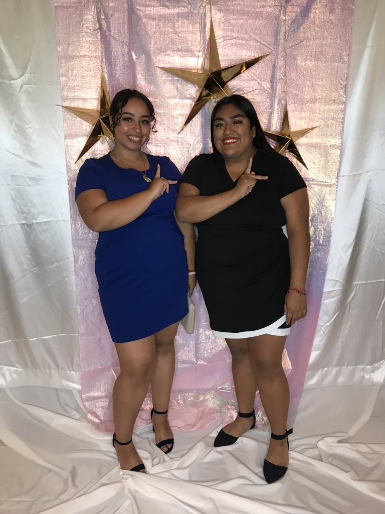 KDChiBetaDelta's tweet photo. Sisters Julie and Fabi all dressed up for the Emerald Gala at National Conference 💖 #kdchicon19 https://t.co/UfsiABqYZk