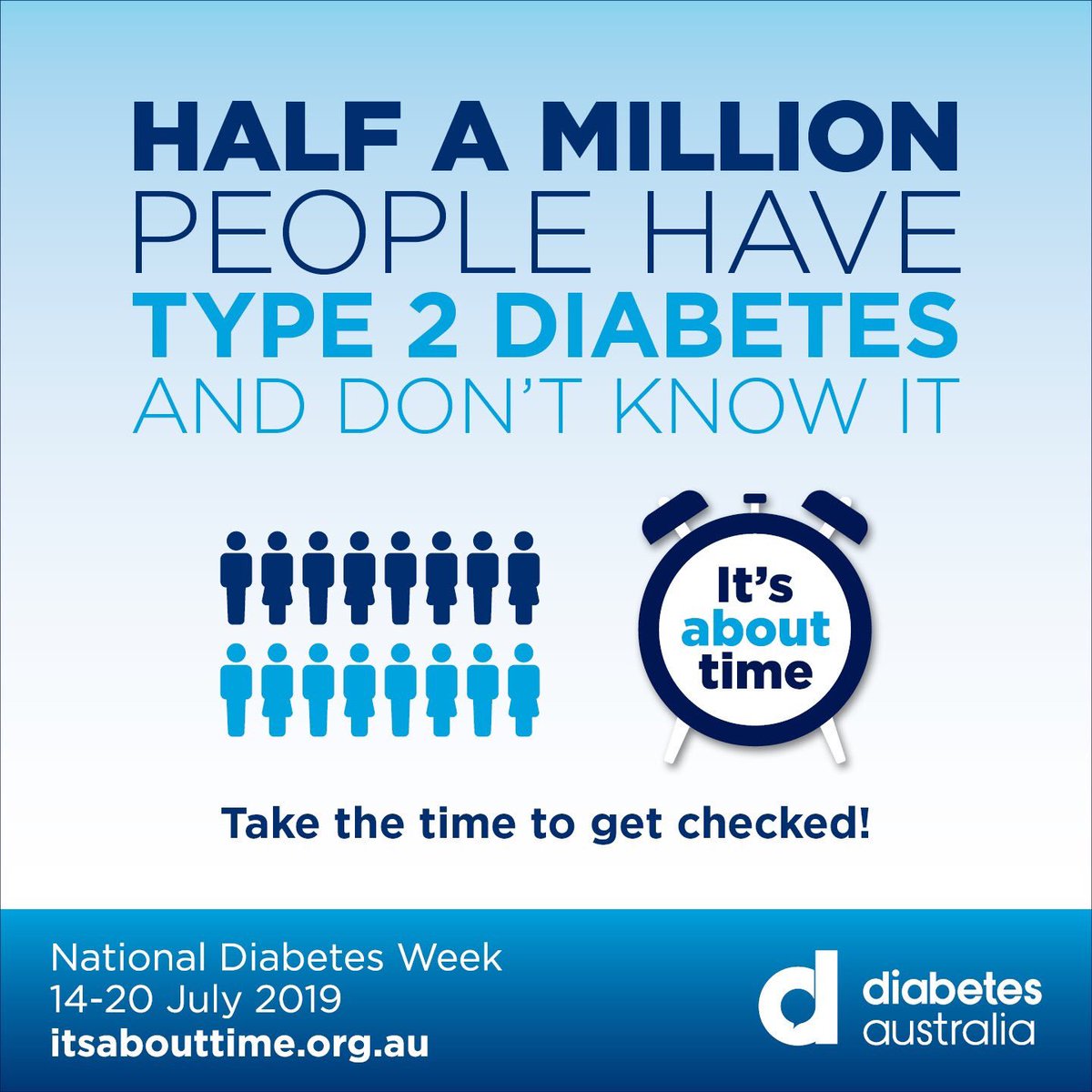 D_Schoenaker's tweet photo. It’s National Diabetes Week #NDW2019

Nearly 1 in 3 Australians with #type2diabetes are undiagnosed.

⏰ Know the early warning signs and get tested - especially if you are at higher risk #itsabouttime

@DiabetesAus @DNSW_ACT 

https://t.co/5UBRXv6mvF https://t.co/STgKSgZIpF