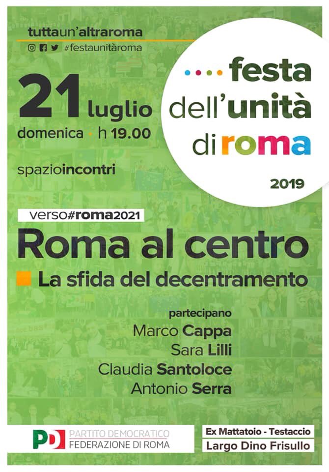 PD_ROMA's tweet photo. Domenica #21Luglio alla #FestaUnitaRoma

- 19.00 Incontro “Roma al Centro. La sfida del decentramento
- 19.00 Presentazione di “Lunavulcano”
- 19.30  Incontro “Una generazione per Roma. Tavola rotonda con i giovani amministratori”
- ore 21.00 Roberto Gualtieri

Verso #Roma2021 https://t.co/r8wWIkqTLp