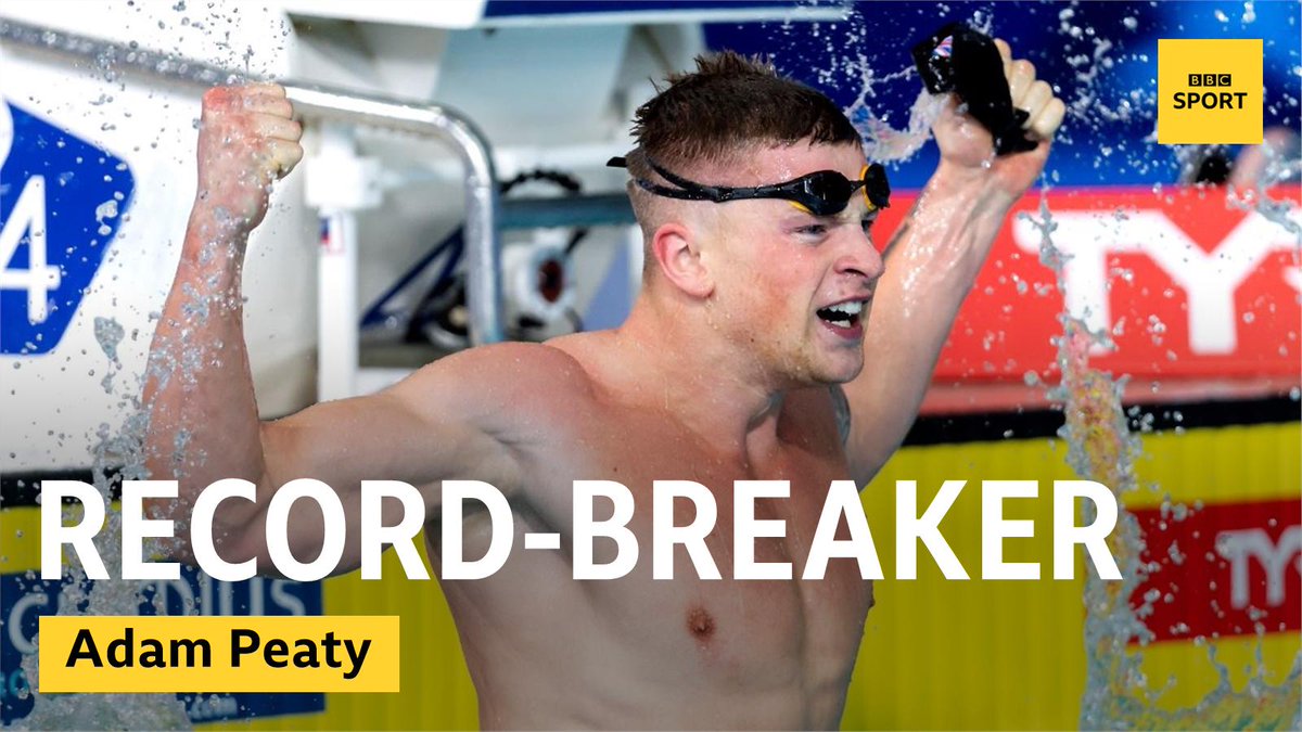 BBCSport's tweet photo. WOW! 

Adam Peaty has broken the 100m Breaststroke World Record with a time of 56.88 - the first man ever under 57 seconds. 

More ➡ https://t.co/gCxqoFYewN https://t.co/3yPWVZwELD