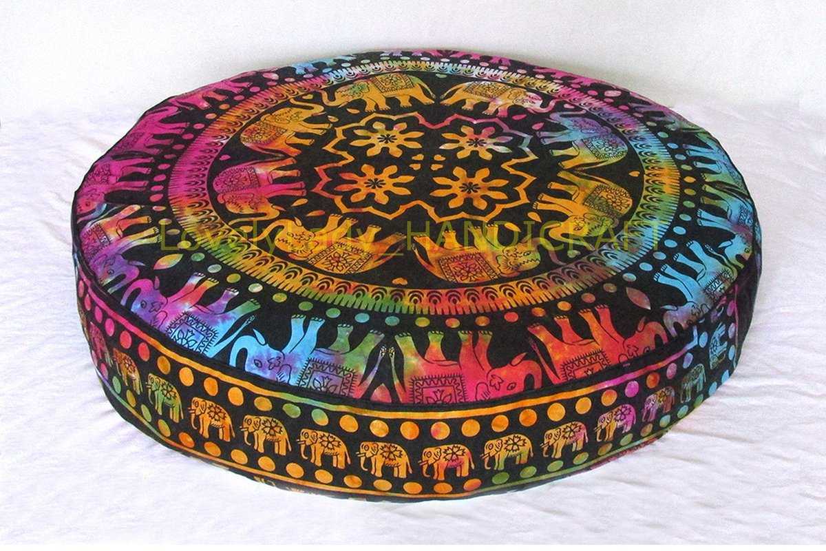 my #etsy shop: Decorative 32'' Size Pillow Case Round Mandala Indian Ethnic Home Decor Floor Cushion Cover-LLH1716 #furniture #black #gold #no #adult #bohemianeclectic #floorcushions #ottomanpouf #petseat