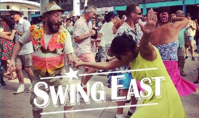 Beautiful day for some swing dancing.  #DJs, #bands, #vintagemarket, #cars, #food, #drinks
See you at Chrisp St Market 
E14 6AQ   12noon - 7.30pm
Full line up here swingeast.co.uk