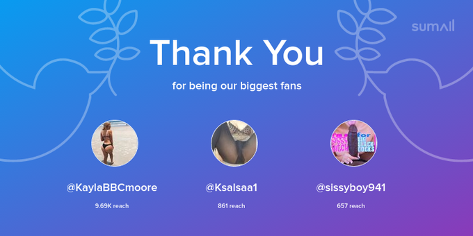 Our biggest fans this week: KaylaBBCmoore, Ksalsaa1, sissyboy941. Thank you! via https://t.co/vfXGQ8T5p7