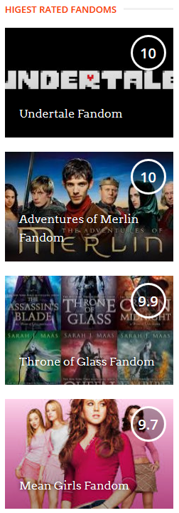 ReviewsFandom's tweet photo. These are currently the highest rated #fandoms. Do you agree? Vote here: https://t.co/jlziSLx324 #adventuresofmerlin #undertale #throneofglass #meangirls https://t.co/844aekdjXc