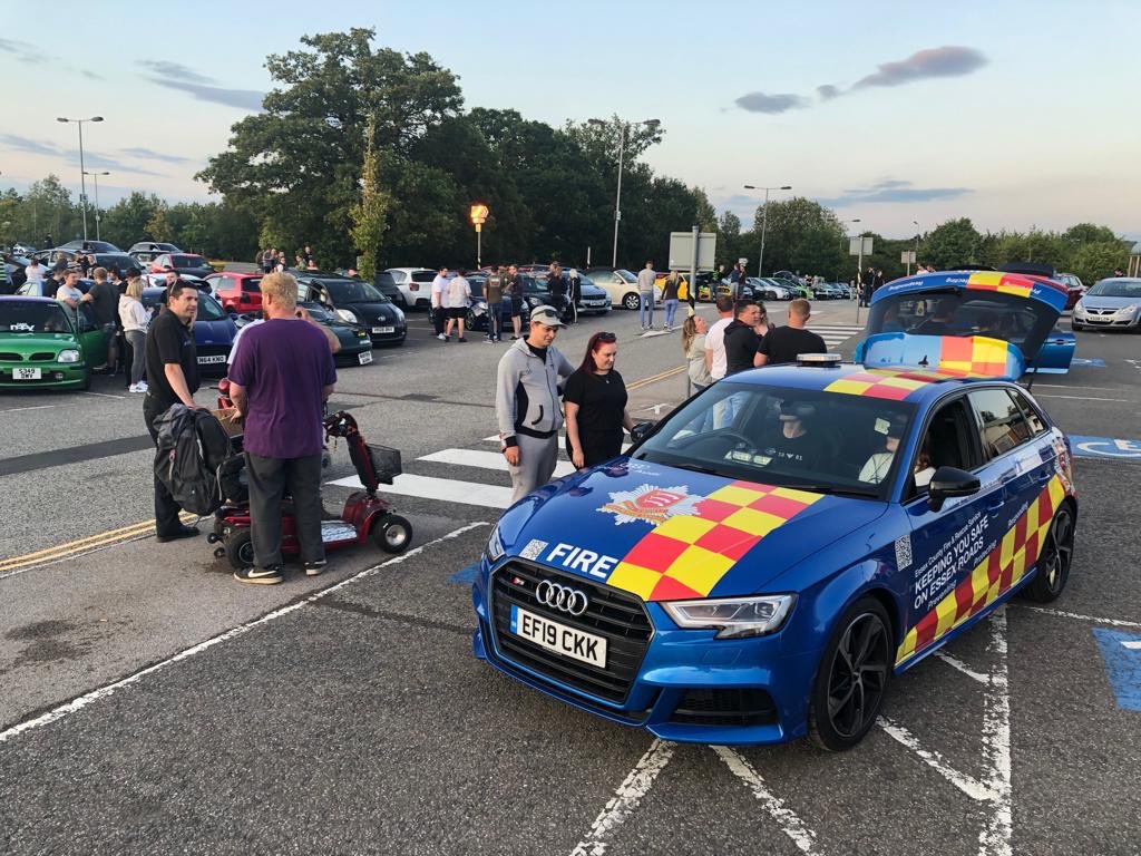 ECFRS_RoadWater's tweet photo. @EssexFireCar teams last night spent the evening engaging with #modifiedcarclubs in #Chelmsford #essex . Using our @Group1Audi #audiS3 and #VirtualReality we were able to #engage and #educate drivers on the #concequences of poor driving @SaferEssexRoads @EssexPFCC @ECFRS https://t.co/xdtkoA1ApA
