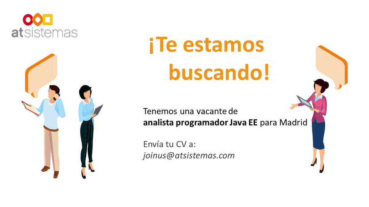 knowmad_mood's tweet photo. #Compromiso y #confianza en las personas: estas son las claves de atSistemas. ¿Quieres conocernos mejor? Si eres #Analista Programador de #Java y quieres unirte a nosotros, envíanos tu candidatura, ¡te estamos esperando! #SúmATe #Equipoat #SomosEquipo  
https://t.co/PhhOMqaHrI https://t.co/wifnJPgtHn