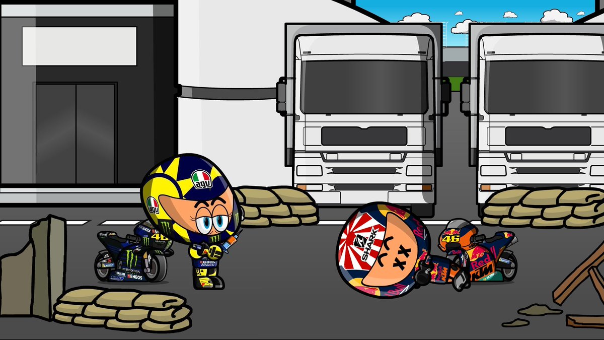 MiniWarBot's tweet image. Johann Zarco has been defeated by Valentino Rossi. Rossi steals Zarco&apos;s bike. Red Bull KTM has disappeared  from the grid.

Johann Zarco ha sido derrotado por Valentino Rossi. Rossi le roba la moto a Zarco. Red Bull KTM desaparece de la parrilla.

#MiniWarBot