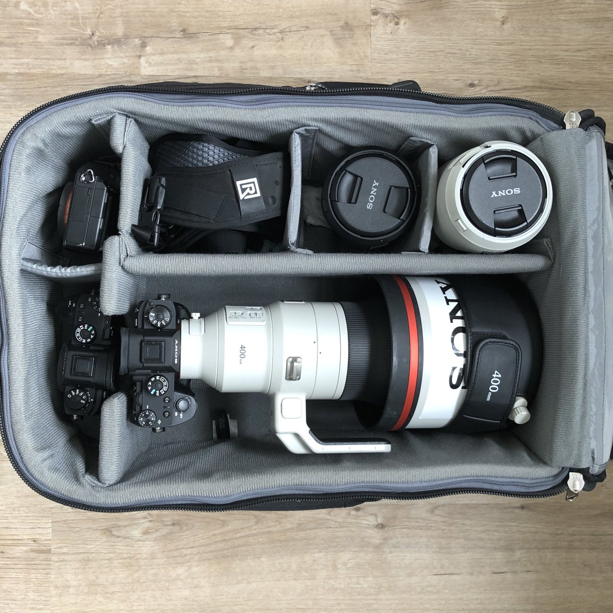 sportank's tweet photo. Here’s my kit bag
I shoot with Sony a9 on 400mm f/2.8 and a9 on 70-200 f/2.8. I always carry a back up camera a7r3 and a wide 24-70 f/2.8 spare batteries and memory cards, all in a thinktank v2 airport edition. 
#JBPhoto @jbphotography0 https://t.co/1JRdnkTqWY