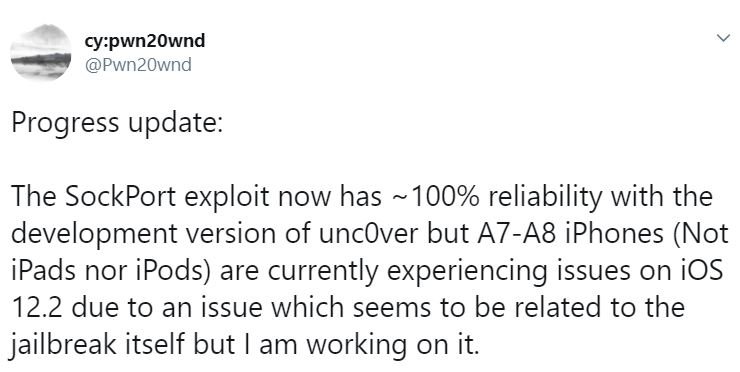 zJailbreakapp's tweet photo. Hey, jailbreak ❤️rs!! He is working on it!⚡️
Upcoming Unc0ver jailbreak v3.3.8 progress update!
It will release soon for iOS 12.2 jailbreak😍😍
#jailbreak #unc0ver #cydia #A7 #A8 #A11 #A12 #iOS122 #iOS13 #iOS13beta #iOS1212 #iPod #iPad https://t.co/XKcTUYXJPX