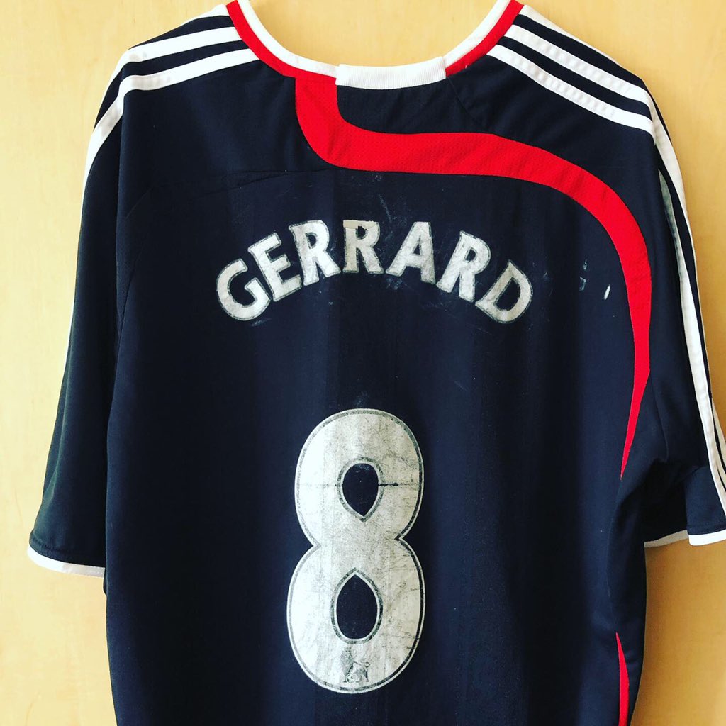  @LFC Third kit, 2007/07 @AdidasI know they’re  #TheReds, but most of my favourite  #LiverpoolFC kits are usually black. Also, my collection wouldn’t be complete without a  #StevenGerrard shirt, a hero of mine. #LFCShirt  #LFC  #StevenGerrardShirt