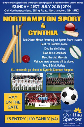 Get down to <a href="/ONsCC/">Old Northamptonians</a> today, it’s going to be a brilliant day supporting <a href="/CynthiaSHospice/">Cynthia Spencer</a>! Can’t wait 💪