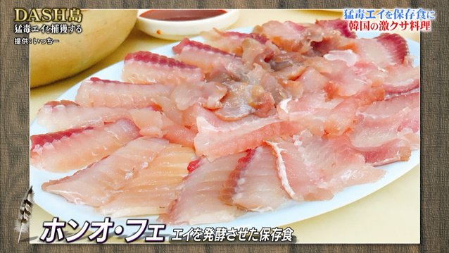 城島リーダーがdash島のアカエイで韓国の発酵食品 ホンオ フェ作りにチャレンジした結果 海の家のトイレの臭い の食べ物を錬成 鉄腕dash 4ページ目 Togetter