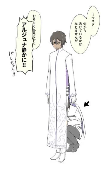 何かから逃げてるマスターと巻き込まれるアルジュナさんと巻き込まれに来たカルナさん(上げ直し) 