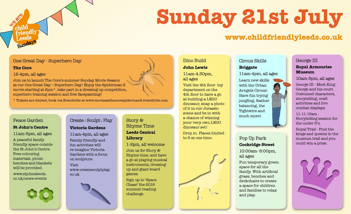 Today is the 1st #ChildFriendlyLeeds Sunday of the school holidays! Lots of FREE family friendly things going on in the city centre today. @UrbanAcircus are doing circus skills sessions on Briggate until 3pm this afternoon! @Child_Leeds