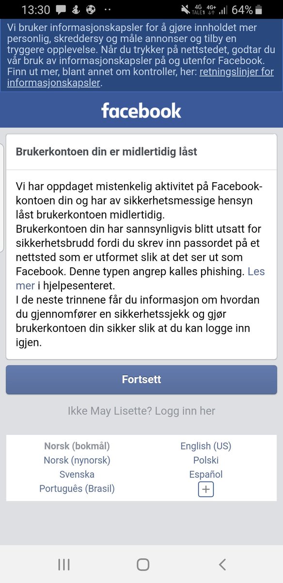 Suketten's tweet photo. Fint det @facebook, men ikke fullt så greit når systemet for gjenoppretting ikke fungerer 🤬 https://t.co/6MzocCDW2G
