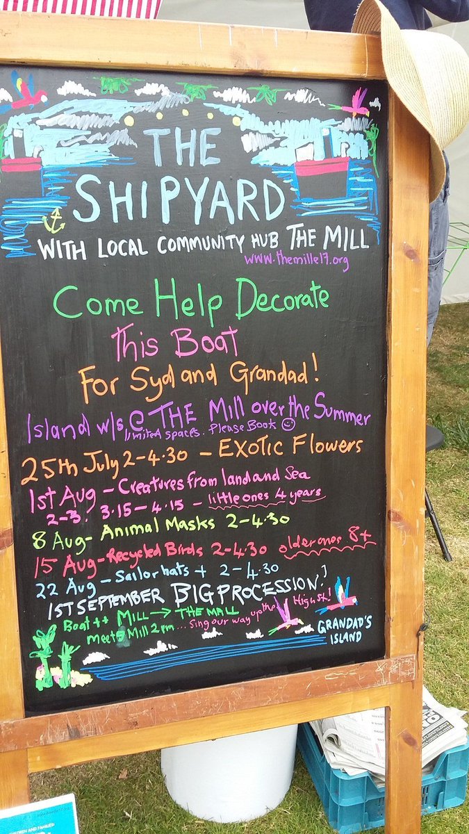 TheMillE17's tweet photo. We're back at #WalthamstowGardenParty today! Join us in The Mill Shipyard with artist Vanessa Brightwell, and help us make a boat for #GrandadsIsland. Part of the @PageToPavement project for @wfculture19 #wfculture19 #mylocalculture #walthamstow #E17 https://t.co/6iz3HfXBY0