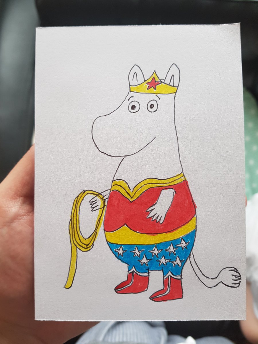 My daughter is very keen on Wonder Woman but still says Wonder Moomin, so I drew the crossover absolutely no-one was waiting for