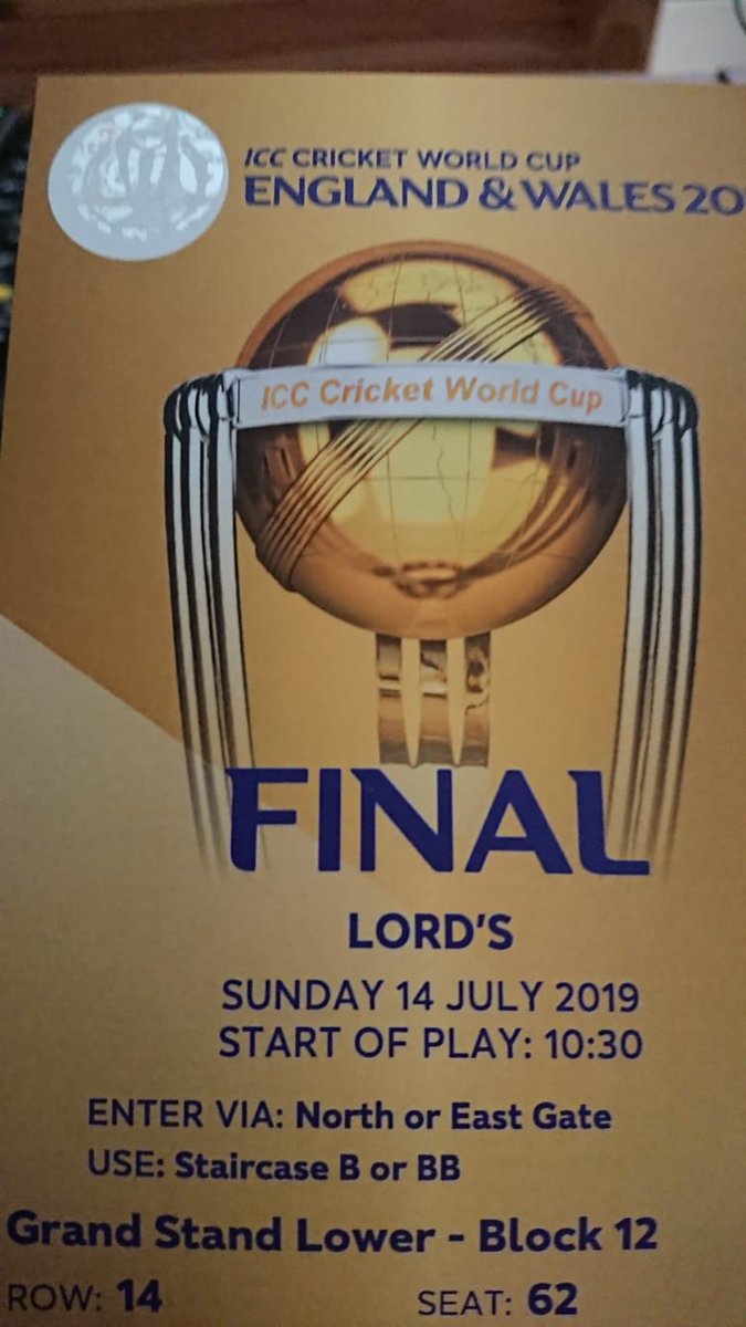 A real treat today as I am just heading to Lords for the cricket World Cup final.