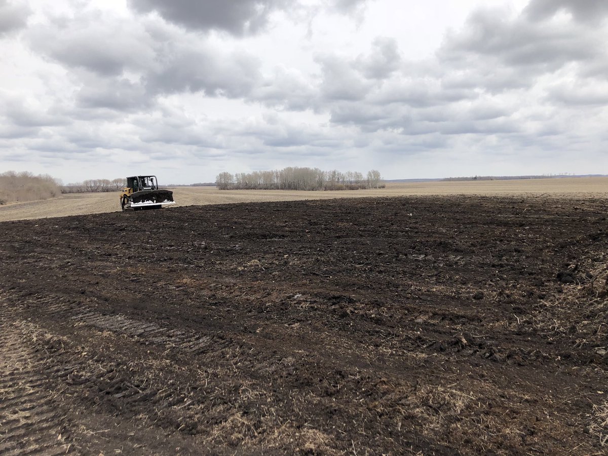 Little 14 acre area that we cleared this spring one pile and the seeder was putting canola in the ground two days later #skilledoperators #qaulitywork #Evco #Plant19