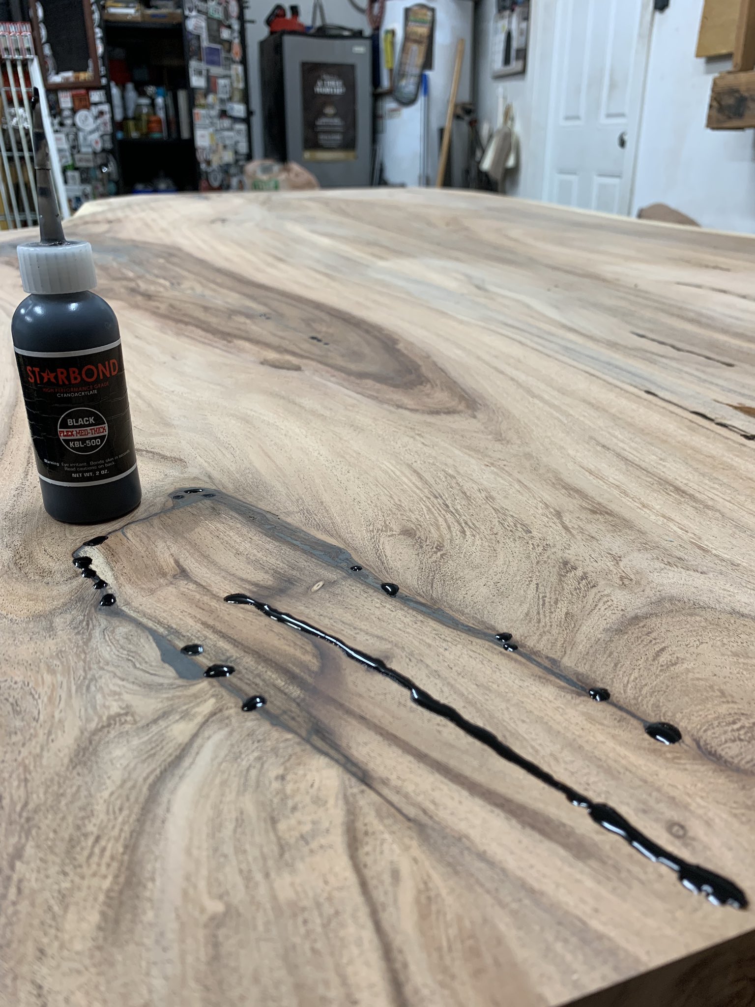 Ty Moser on X: Black CA glue sure does come in handy when filling tiny  cracks! #superglue #caglue #blackglue #mesquite #slab #table #liveedge  #naturaledge #cracks #commission #bartop #wood #woodworking #woodcraft  #woodworkingtips