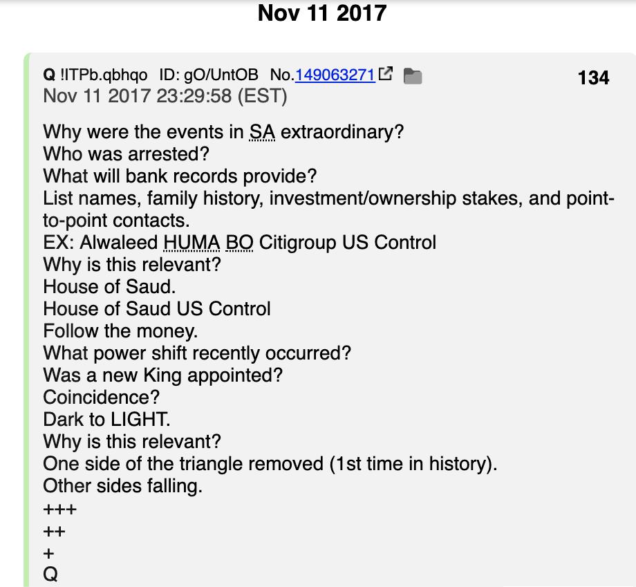 18.  #QAnon'd told us Nov 2017 that one side of the triangle had been removed for the 1st time in history, and other sides falling.++++++ #Q
