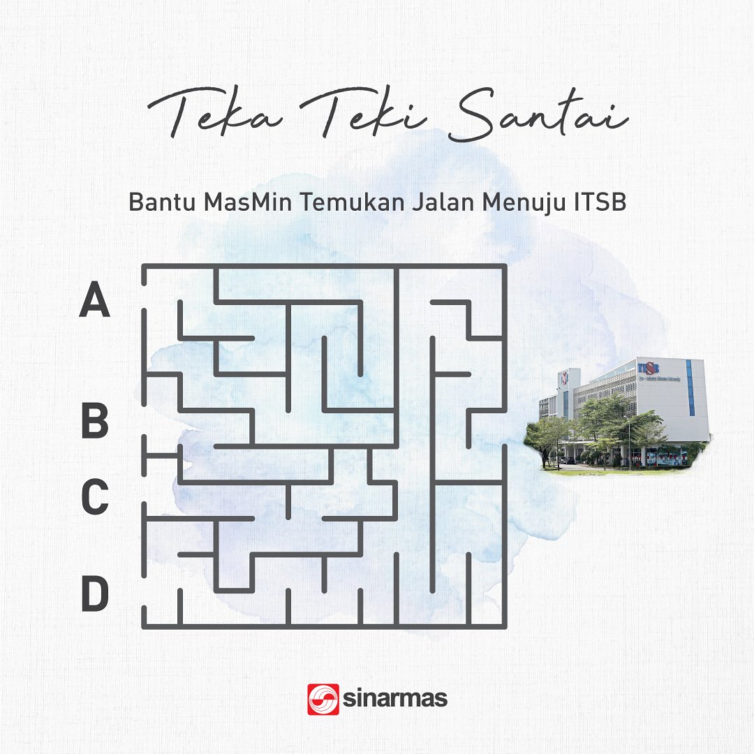 Sinar_MasID's tweet photo. MasMin lagi bingung nih, mau ke ITSB lewat jalan yang mana ya? Bantu MasMin temukan jalan yang tepat yuk
#SinarMas #TekaTekiSantai #MerajutHarapan #SinarDunia #ITSB https://t.co/VhofUz6XwH