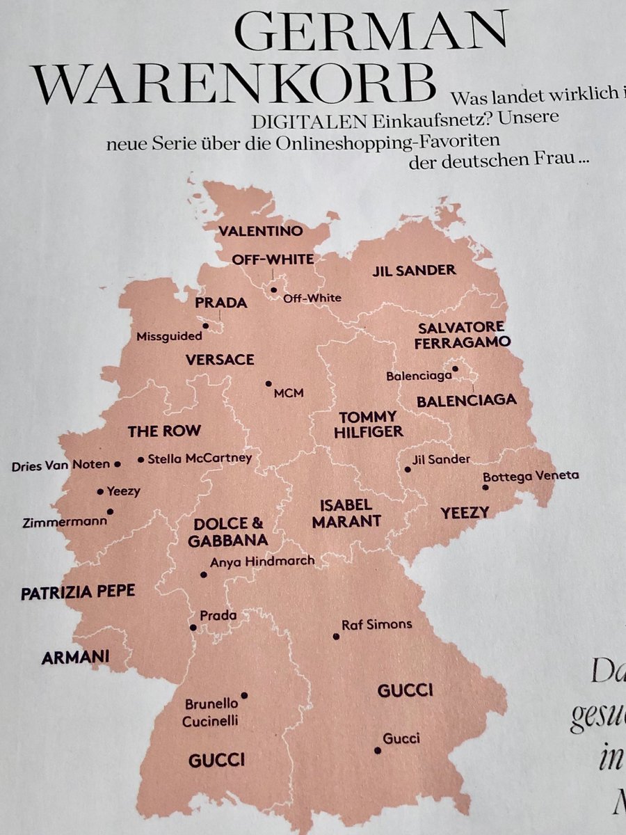 Mediengruppe_MZ's tweet photo. German #Warenkorb aus der aktuellen «Elle»: Die von deutschen Frauen meistgesuchten #Modelabels analysiert aus 550.000 Onlinebestelkungen und 19 Mio. Suchanfragen der Shopping-Plattform Lyst. #SachsenAnhalt liebt demnach ⁦@TommyHilfiger⁩. Spannend der Kontrast zu #Sachsen. https://t.co/Z6iL8KnpBQ
