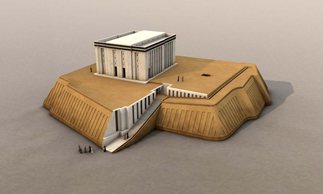 Second, a picture of a reconstruction (computer image) of the White Temple at Uruk (modern day Warka in Iraq).