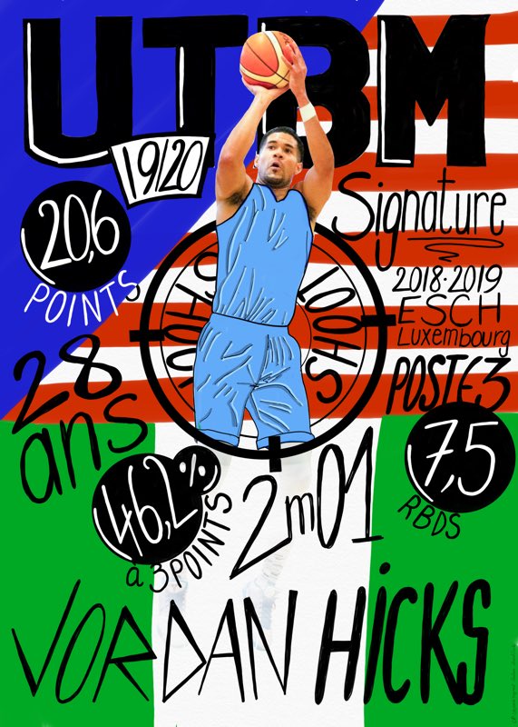 Recrutement : un Jordan, le facteur Hicks jouera sous les couleurs de l’Utbm ! De nationalité nigériane, cet américain 😉 est polyvalent aux postes 2,3 et 4 et adroit à l’extérieur. 
Il a évolué en Nationale 2 et parle français.
Bienvenue en Touraine Jordan !