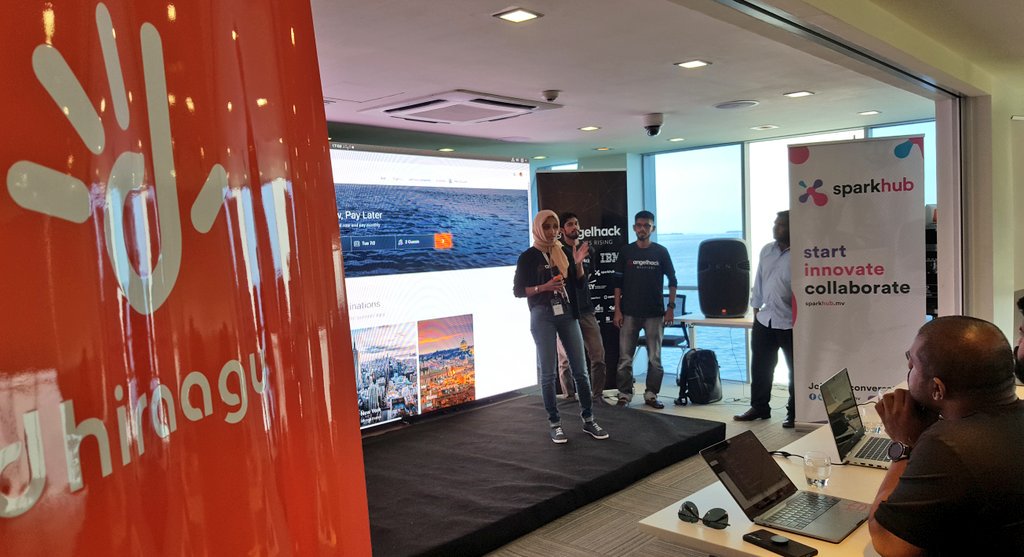 angelhackmv's tweet photo. #StayLight introducing instalment payment models for accommodation booking
#AH2019 @Dhiraagu @MMA_Maldives @sparkhubmv https://t.co/wbQJNFMmpF