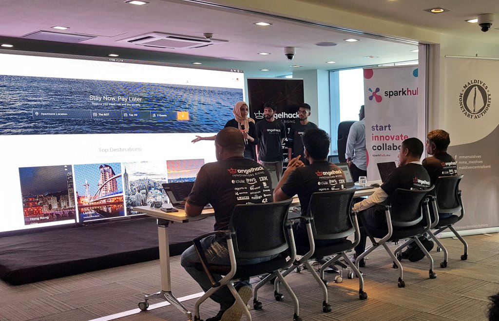 angelhackmv's tweet photo. #StayLight introducing instalment payment models for accommodation booking
#AH2019 @Dhiraagu @MMA_Maldives @sparkhubmv https://t.co/wbQJNFMmpF