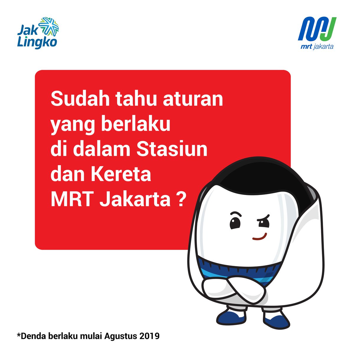 mrtjakarta's tweet photo. Demi meningkatkan kenyamanan dan keamanan penumpang, MRT Jakarta menerapkan beberapa aturan di dalam fasilitas MRT Jakarta.
.
Hingga saat ini aturan tersebut dalam tahap sosialisasi dan pemberlakuan denda pada pelanggar akan berlaku pada bulan Agustus 2019. (1/2) https://t.co/sH4YFY7uF6