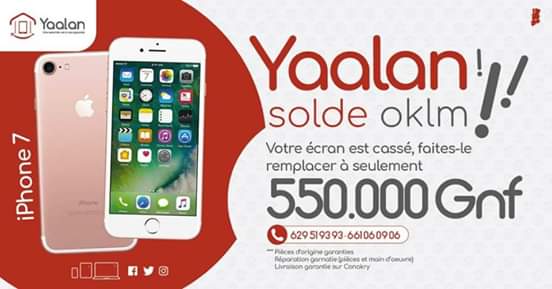 YAALAN5's tweet photo. YaaLan continue sa promo de Ouf!!! 
Nous offrons la chance aux détenteurs d'IPhone !
Votre Ecran est cassé? Venez nous voir! On vous le répare Oklm!!
Pièces d’origine garanti
Réparation garantie
Contactez-nous au 629 51 93 93.
#Team224 #224infos #Gn224 #YaalanGereOklm #JatHub https://t.co/Xkgw0zlYHq