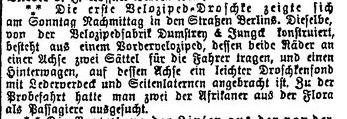 R_Hillebrand's tweet photo. #OTD 14.7.1889 erste #Veloziped-Droschke in #Berlin aus "Vorderveloziped, dessen beide Räder an einer Achse zwei Sättel für die Fahrer tragen, und...Hinterwagen... Zu der Probefahrt hatte man zwei der Afrikaner aus der Flora als Passagiere ausgesucht.“ https://t.co/0OF2wJl17E https://t.co/N3oT8Tsq2i