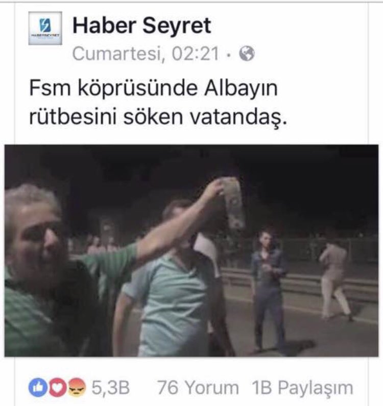 #15TemmuzGecesi 15Temmuz İhanet gecesinde herkesin kısmetine bir şeyler düştü. Çok şükür benim kısmetimede Darbeci Hain albayın rütbesini sökmek düştü.Bu Vatan sahipsiz Değil