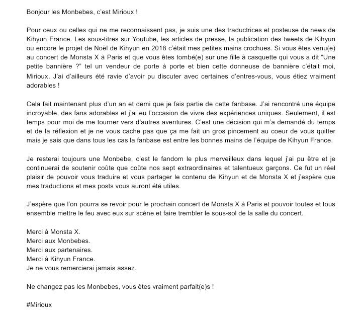 kihyunfrancefan's tweet photo. 💙Petite annonce💙
Encore merci à Kihyun France et merci aux Monbebes. Je garderai les souvenirs avec vous précieusément.
Restez comme vous êtes, autrement dit le fandom le plus incroyable du monde. 💙
----
#Mirioux https://t.co/fRkDJJpv1Q