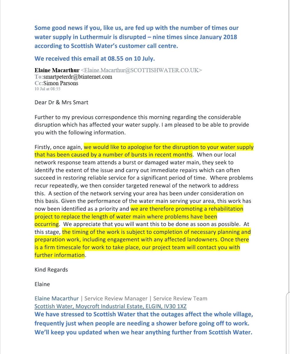 An update on water supplies and broadband services for the village. Thanks to local resident Peter Smart for sharing. #Luthermuir