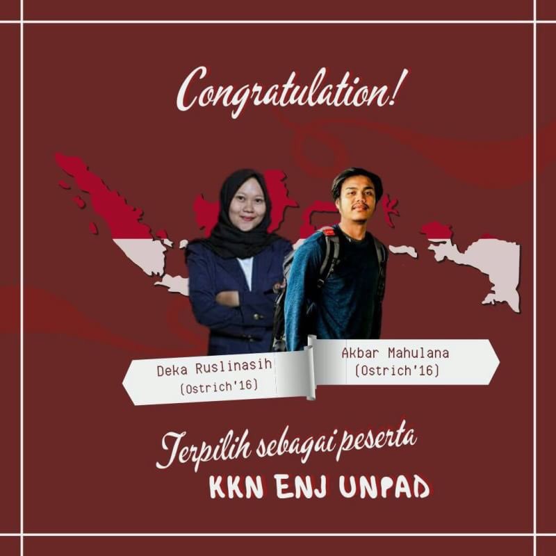 [CONGRATULATION PESERTA KKN ENJ UNPAD]

Hallo Kang/Ceu, Selamat kepada Akbar Mahulana (Ostrich '16) dan Deka Ruslinasih (Ostrich '16) telah terpilih sebagai peserta KKN  ENJ UNPAD di Maluku. 

Selamat Menjalankan KKN Kang/Ceu. 😊