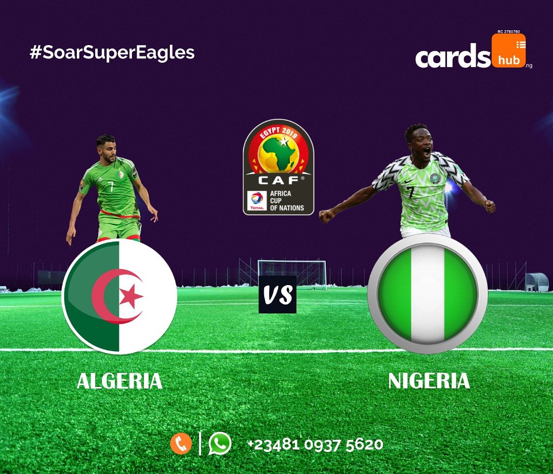cardshub_ng's tweet photo. #SoarSuperEagles
Wat's your score line prediction for tonight's clash against Algeria in the #AFCON2019 semi final?
#cardshub #Team9jaStrong #LeggoNaija #SuperEagles #Afconsemifinal #AFCON #SundayFeeling https://t.co/kVLRrcQOPx
