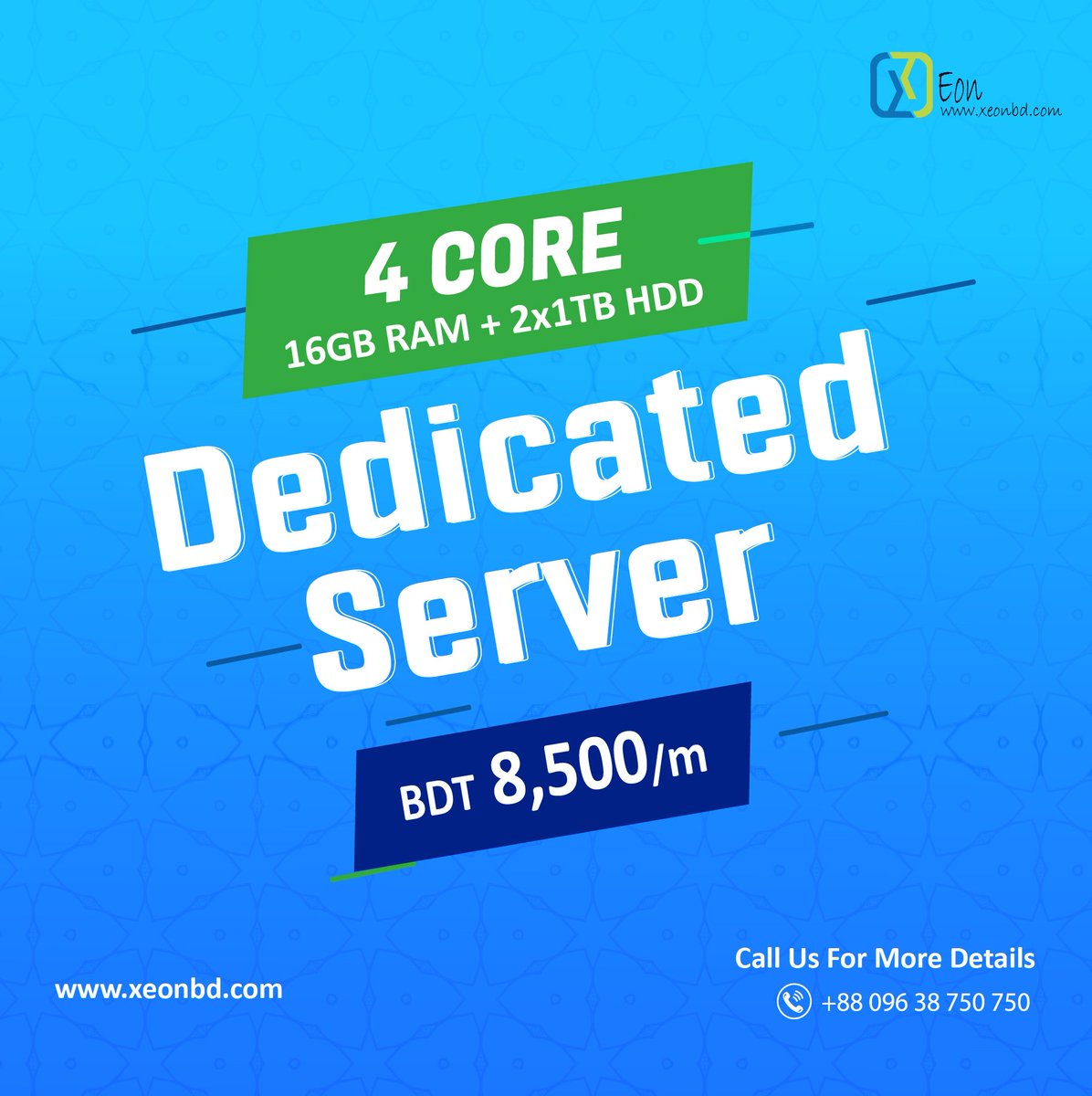 XeonBD's tweet image. XeonBD থেকে 4 Core এর Dedicated Server পাচ্ছেন মাত্র ৮,৫০০ টাকায়।

Dedicated Server Features:
Processor: 4 Core
RAM: 16 GB
HDD: 1TB X 02 (Hardware Raid 0,1)
Regular Bandwidth: 05 Mbps &amp;amp; IX 50 Mbps
Server Location: Dhaka, Bangladesh 

#XeonBD #Dedicated_Server #Server #Bangladesh