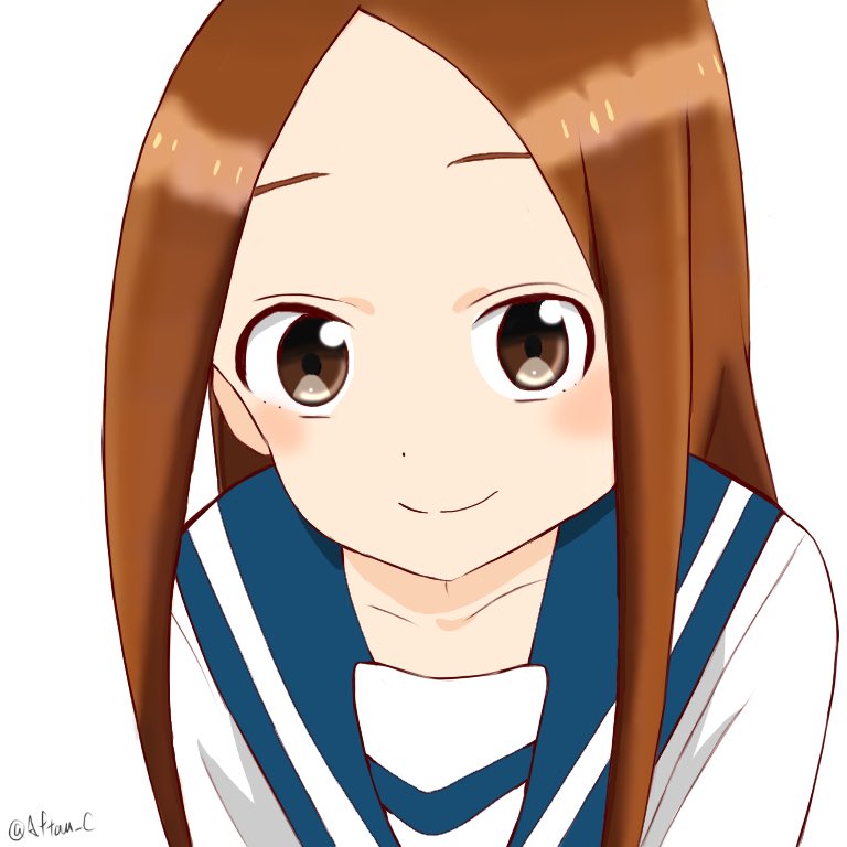 takagi-san 1girl solo long hair smile brown hair brown eyes school uniform  illustration images