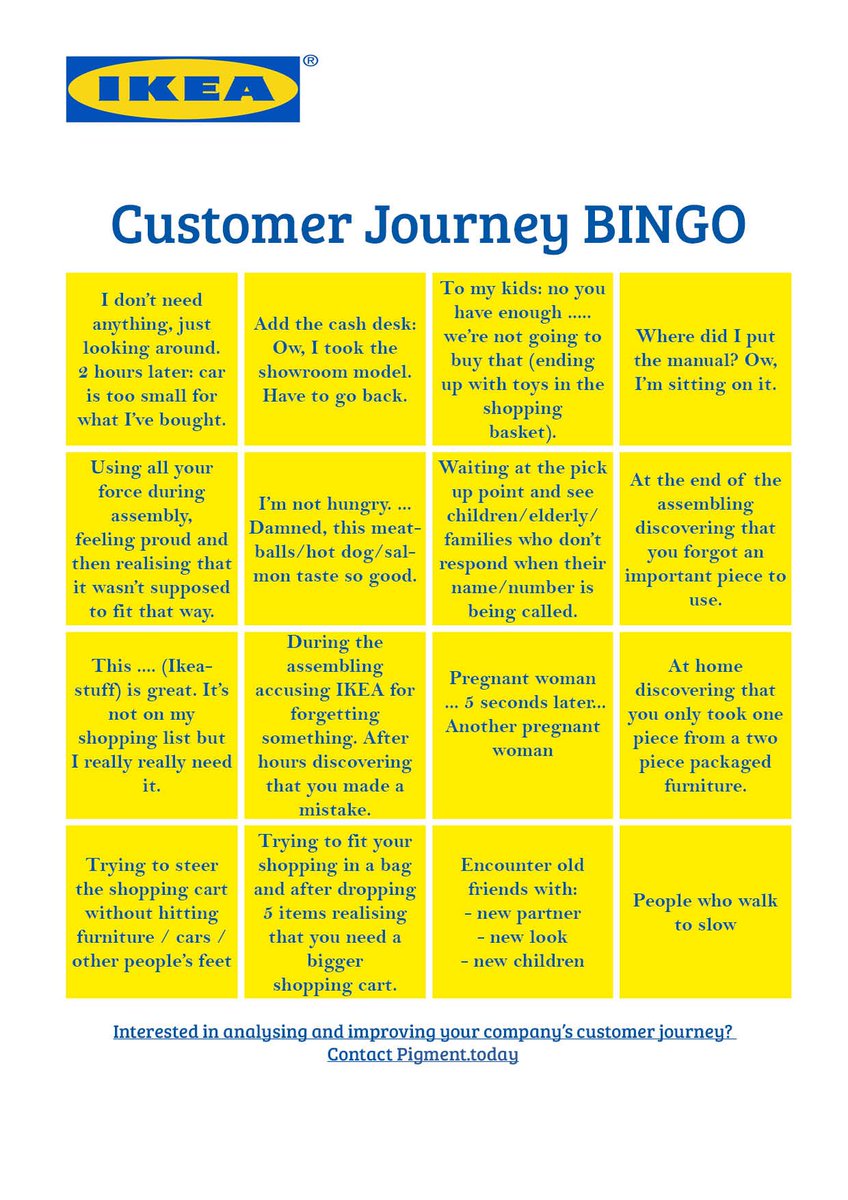PigmentToday's tweet photo. How awareness about a customer journey can be fun for your staff #customerjourney #gamification #bingo @IKEAHelpt  😂💪🙌https://t.co/HU53v6q850 https://t.co/WsR9EodAS2