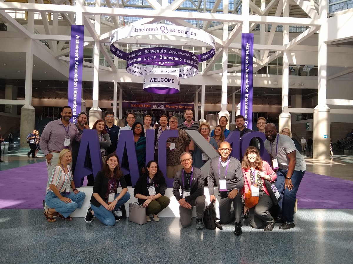 HIHGatUM's tweet photo. Grabbed a quick photo of our #Alzheimers team before heading off to check out the "Basic and Translational Science" posters on #genetics at #AAIC19 https://t.co/5YyG9MRmGA