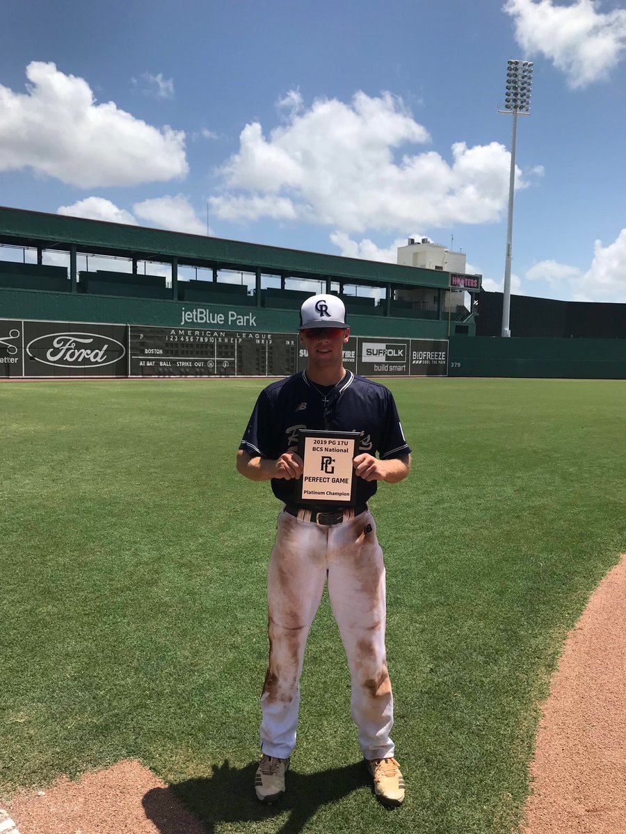 bapkini's tweet photo. Perfect Game 17u Champions!!! When you go 3-3 and hit one off the Green Monster at Fenway South! What a game!!! @p10_bryce @ColoradoRecrui2 https://t.co/RHMwlkEsjP